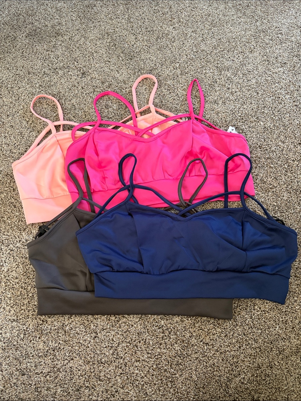 NWOT Set of Four Strappy Wireless Bralettes in Navy, Hot Pink, Peach, Charcoal